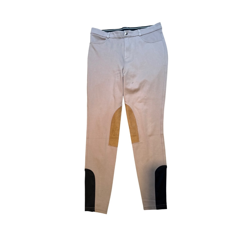 Kids Equestrian Riding‎ Breeches Pants Tan Beige Suede Knee Patches Black Cuffs